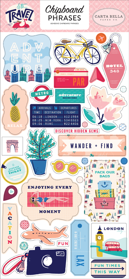 Let's Travel 6x13 Chipboard Phrases