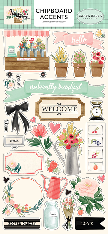 Flower Market 6x13 Chipboard Accents