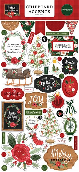 Happy Christmas 6x13 Chipboard Accents