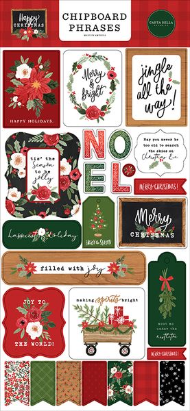 Happy Christmas 6x13 Chipboard Phrases