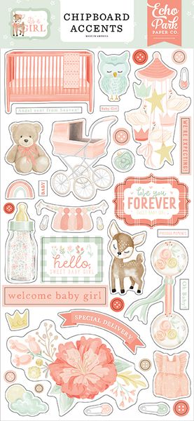 It's A Girl 6x13 Chipboard Accents