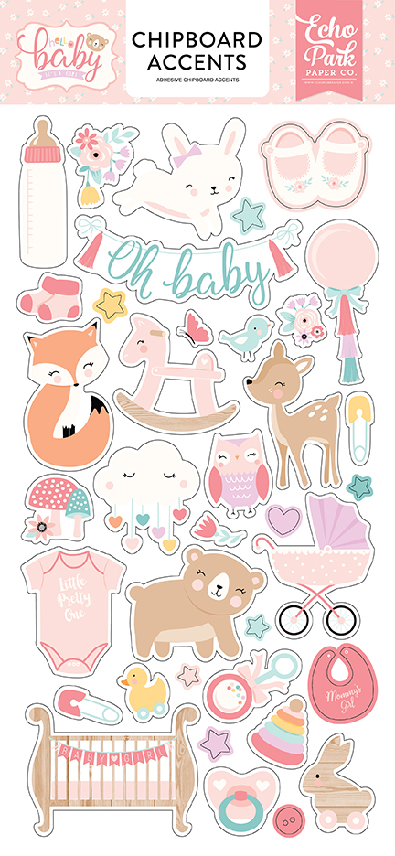 Hello Baby Girl 6x13 Chipboard Accents