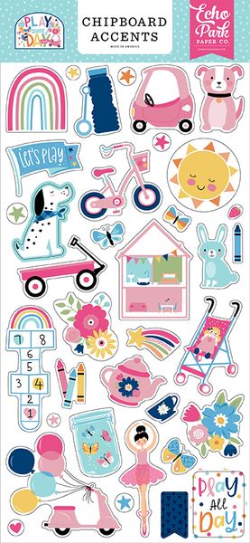 Play All Day Girl 6x13 Chipboard Accents