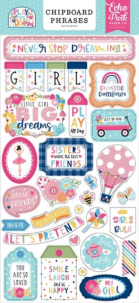 Play All Day Girl 6x13 Chipboard Phrases