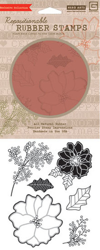 Basic Grey Poinsettia & Berries Cling Stamp