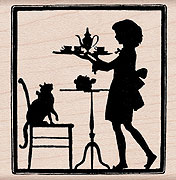 Teatime Silhouette Wood Stamp