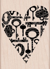 Heart Keys Wood Stamp