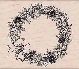 Poinsettia  Wreath Wood Stamp