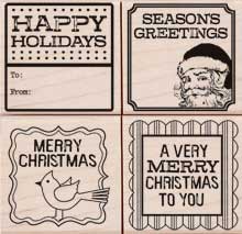 PP: Four Holiday Tags Wood Stamp Set
