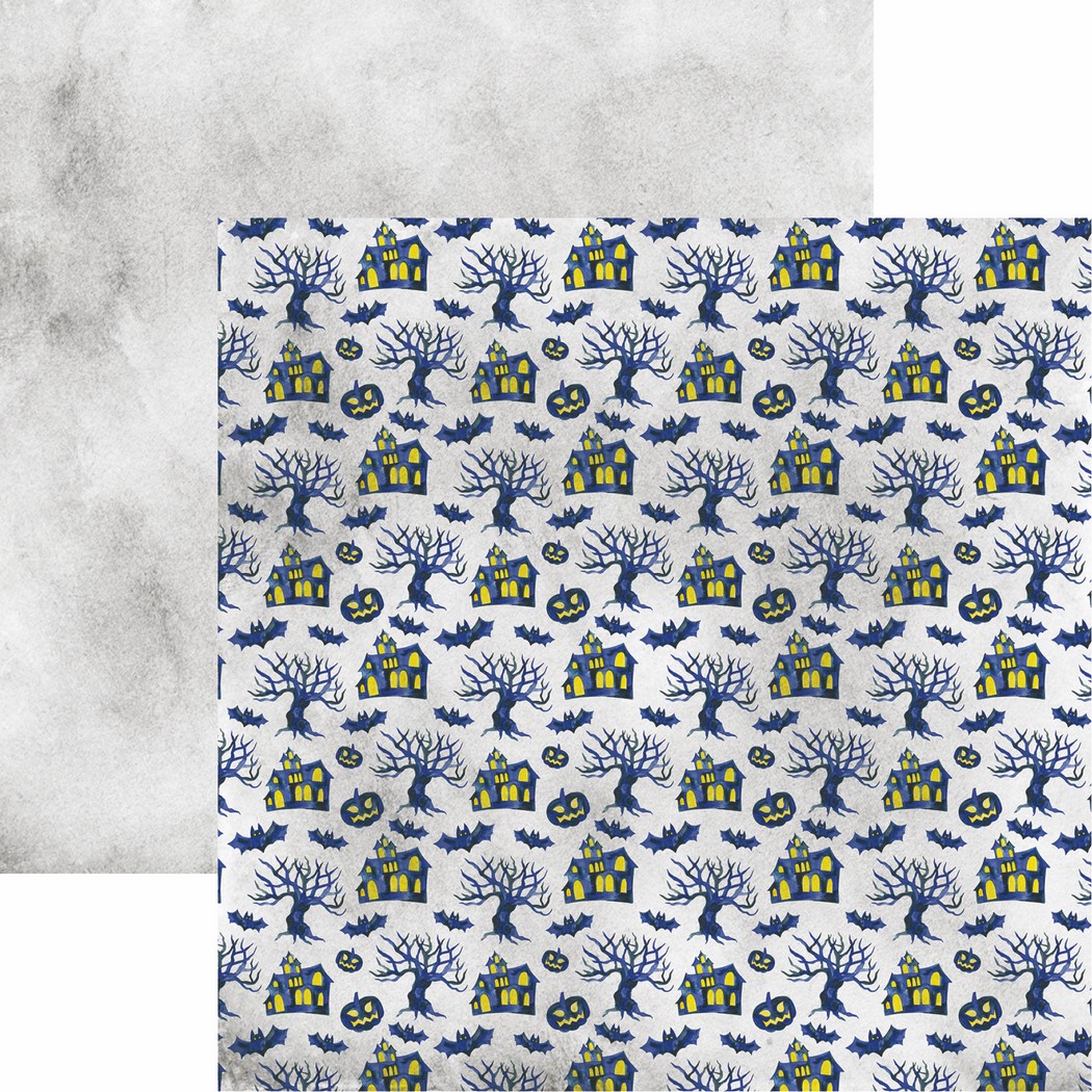 Watercolor Halloween: Haunted Houses Scrapbook Paper
