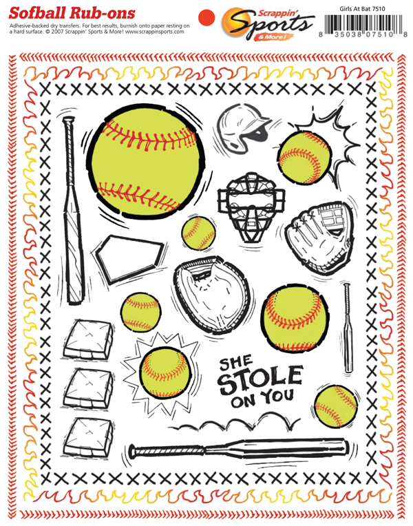 Softball Rub-Ons - Girls at Bat