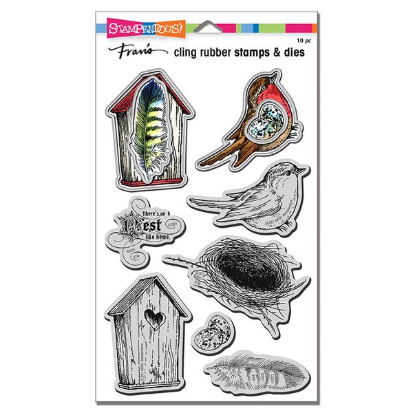Bird Collage Cling Rubber Stamp & Die Set